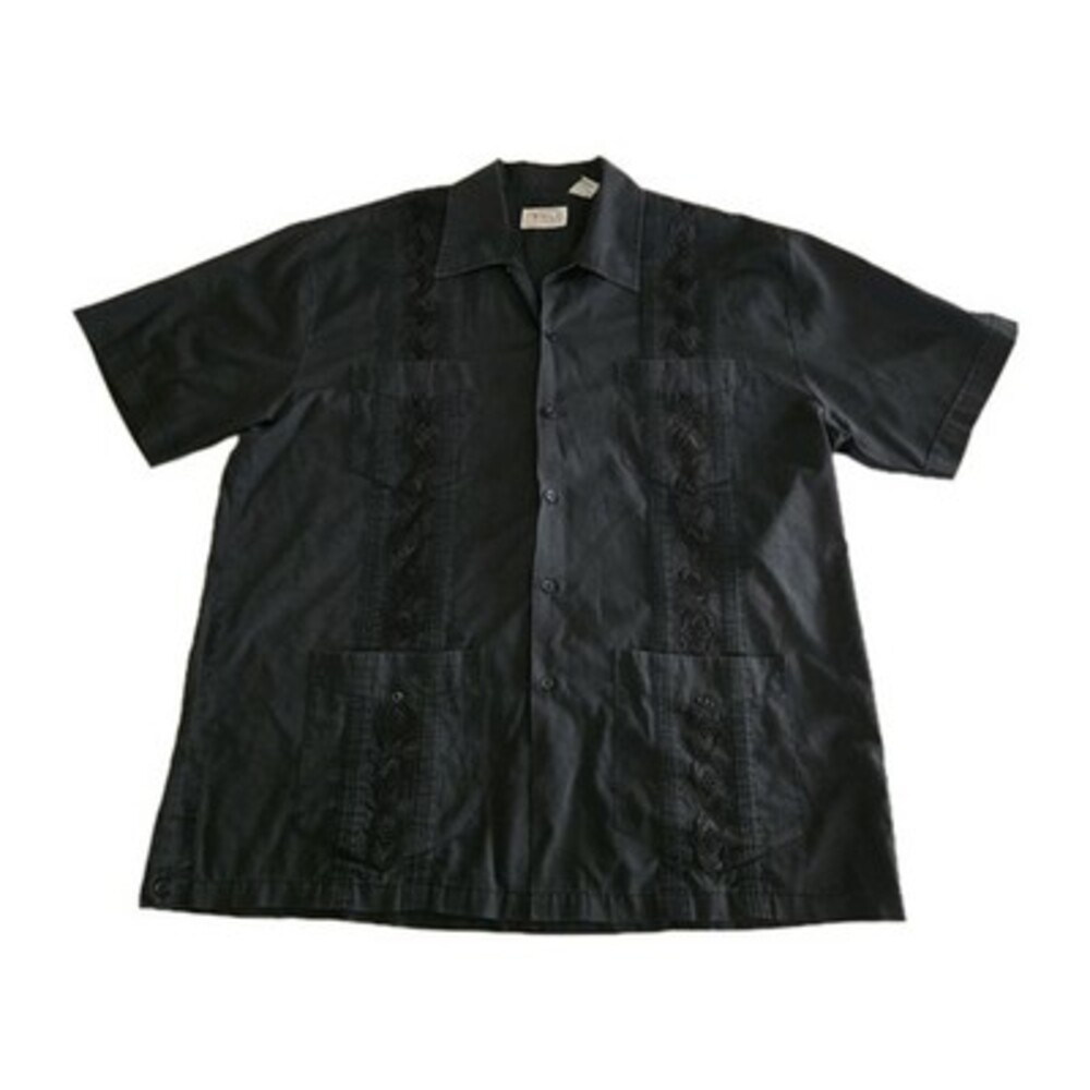 Mens XL Black Short Sleeve Guayabera Yield Classics Button Front Casual Shirt